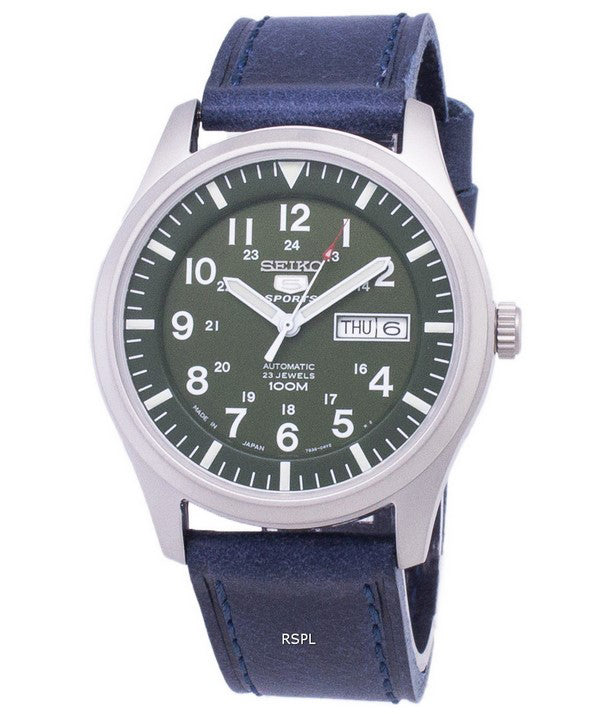 Seiko 5 Sports SNZG09J1-LS13 Reloj de hombre con correa de cuero azul marino de Japón Made Dark