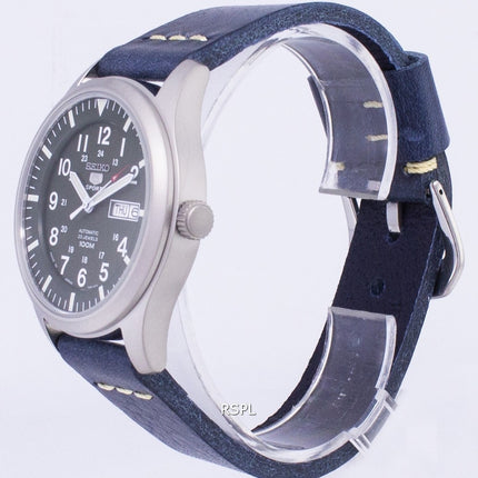 Seiko 5 Sports SNZG09J1-LS15 Reloj de hombre con correa de cuero azul marino de Japón Made Dark