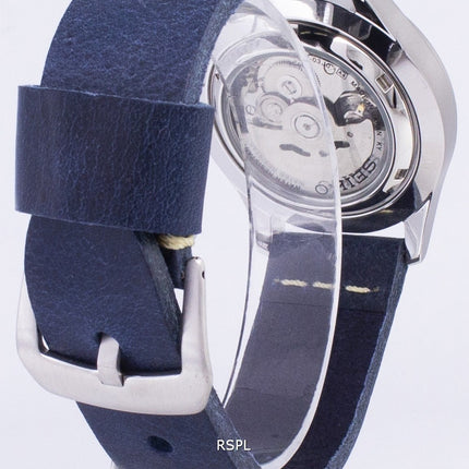 Seiko 5 Sports SNZG09J1-LS15 Reloj de hombre con correa de cuero azul marino de Japón Made Dark