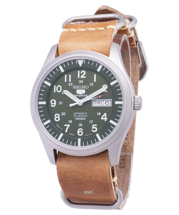 Seiko 5 Sports SNZG09J1-LS18 Reloj de hombre con correa de cuero marrón hecho en Japón de Japón