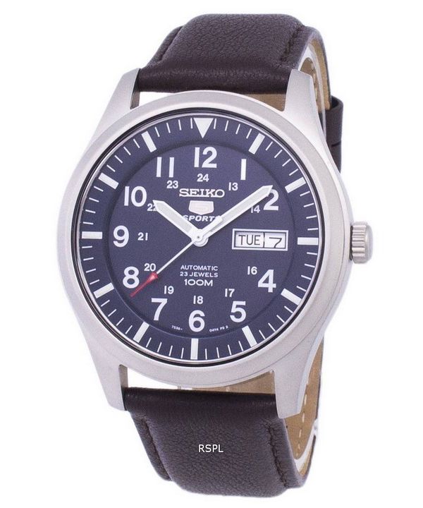 Seiko 5 Sports relación automática cuero marrón oscuro SNZG11K1-LS11 Watch de Men