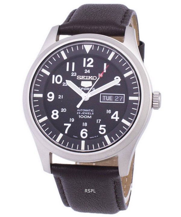 Seiko 5 Sports automático relación cuero marrón oscuro SNZG15K1-LS11 Watch de Men