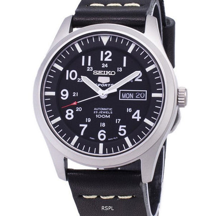 Reloj Seiko 5 Sports SNZG15K1 LS14 automático cuero negro correa de los hombres