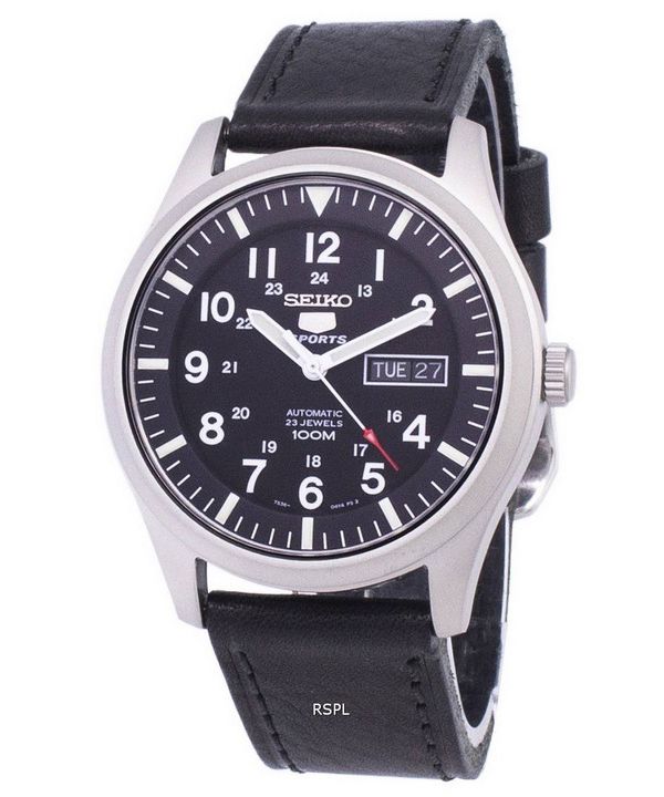 Seiko 5 Sports automático relación cuero negro SNZG15K1-LS8 Watch de Men
