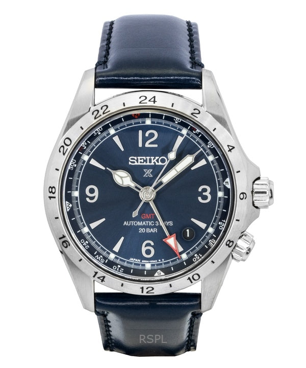 Reloj Seiko Prospex Alpinist GMT con correa de piel y esfera azul, automático, SPB377J1, 200 m, para hombre