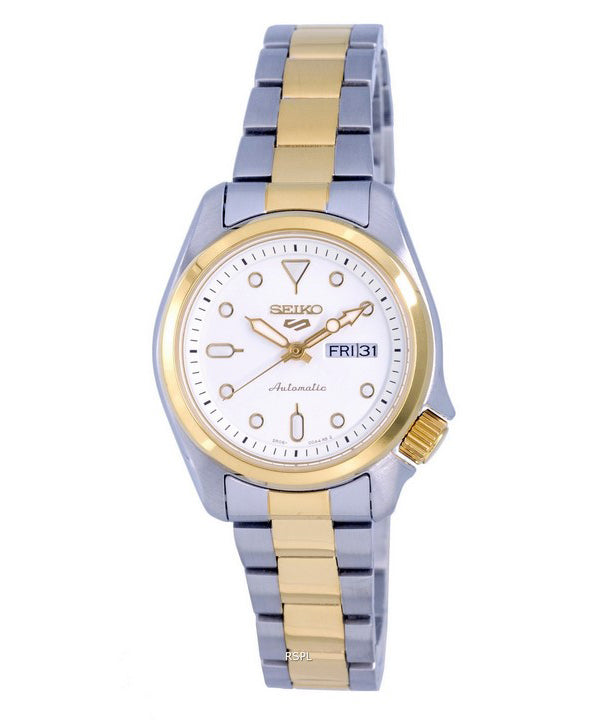 Reloj Seiko 5 Sports de dos tonos, acero inoxidable, esfera blanca, automático, SRE004 SRE004K1 SRE004K, 100 m, para mujer, reacondicionado