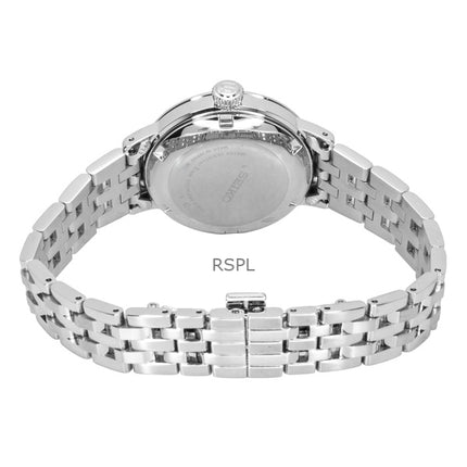Reloj Seiko Presage Cocktail con detalles de diamantes, acero inoxidable, esfera plateada, automático, SRE017J1 para mujer