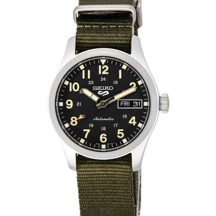 Reloj Seiko 5 Sports Green Zone Midfield con esfera negra automático SRPJ85K1 100M para hombre