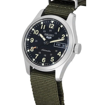 Reloj Seiko 5 Sports Green Zone Midfield con esfera negra automático SRPJ85K1 100M para hombre