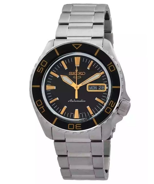 Reloj Seiko 5 Sports SKX Series de acero inoxidable con esfera negra con efecto rayos de sol automático SRPK99K1 100M para hombr