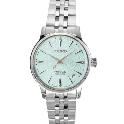 Reloj Seiko Presage Cocktail con detalles de diamantes, acero inoxidable, esfera verde menta, automático, SRPL63J1 para mujer