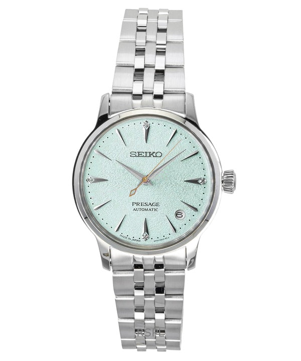 Reloj Seiko Presage Cocktail con detalles de diamantes, acero inoxidable, esfera verde menta, automático, SRPL63J1 para mujer