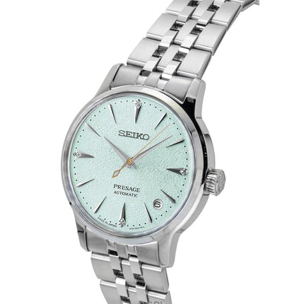 Reloj Seiko Presage Cocktail con detalles de diamantes, acero inoxidable, esfera verde menta, automático, SRPL63J1 para mujer