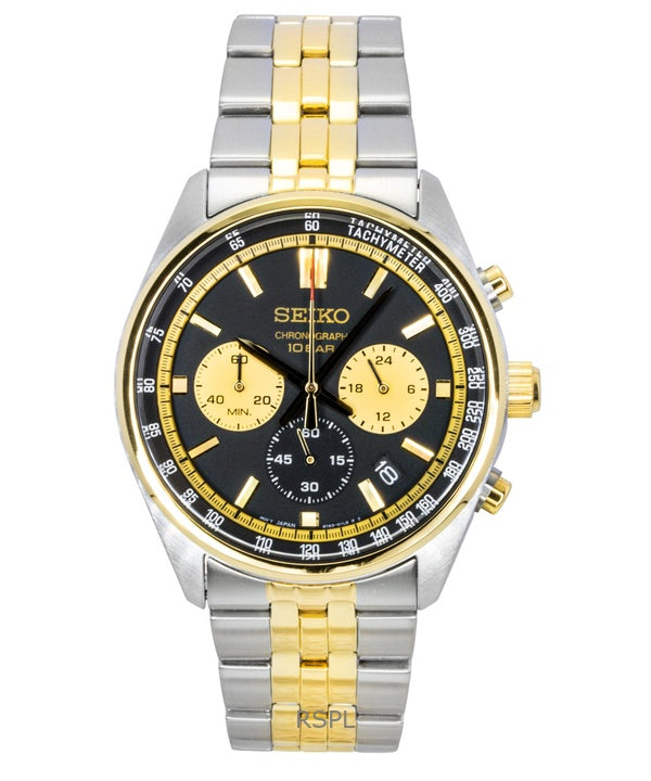 Reloj Seiko Conceptual Cronógrafo de dos tonos de acero inoxidable con esfera negra de cuarzo SSB430P1 100M para hombre