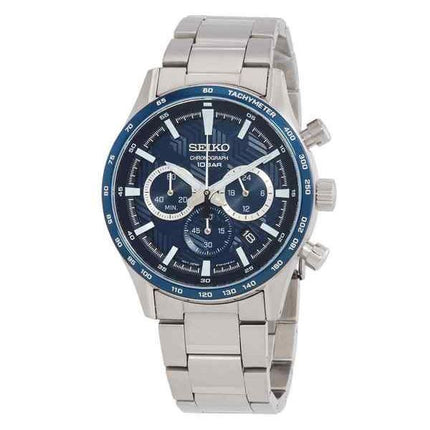 Reloj para hombre Seiko Sports Cronógrafo de acero inoxidable con esfera azul y cuarzo SSB445P1 100M