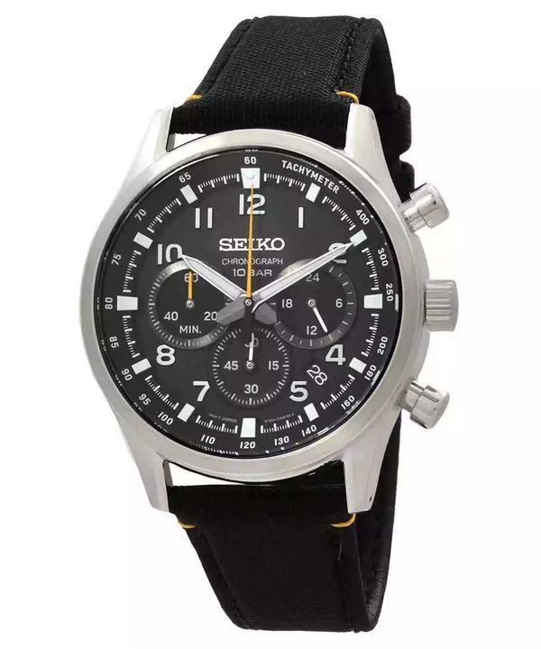 Reloj Seiko Discover More Sport Cronógrafo Correa de nailon Esfera negra Cuarzo SSB449P1 100M para hombre