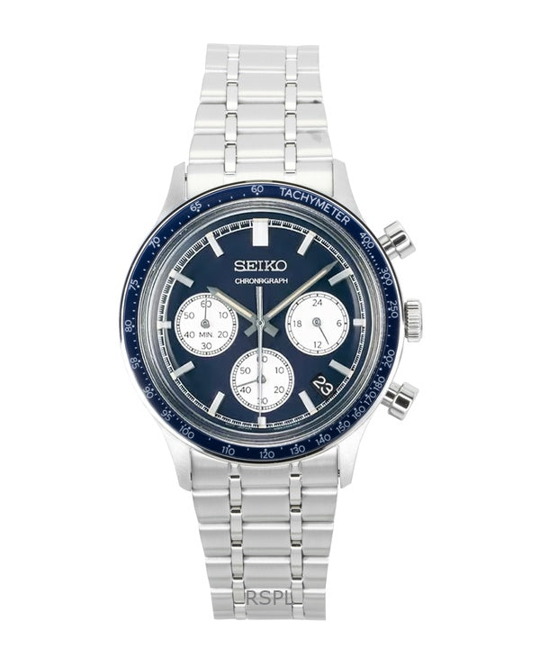 Reloj Seiko Cronógrafo de acero inoxidable con esfera azul de cuarzo SSB477P1 para hombre