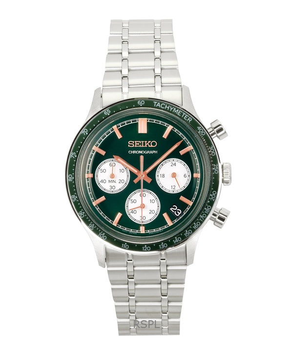 Reloj Seiko Cronógrafo de acero inoxidable con esfera verde de cuarzo SSB481P1 para hombre