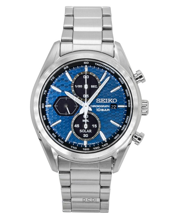 Reloj Seiko Cronógrafo Solar de Acero Inoxidable con Esfera Azul SSC801P1 100M para Hombre