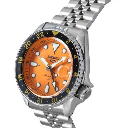 Reloj Seiko 5 Sports SKX Sports Style GMT de acero inoxidable con esfera naranja y 24 joyas, automático, SSK005J1, 100 m, para hombre.