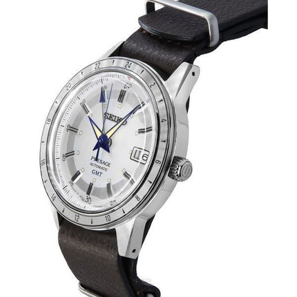 Reloj Seiko Presage Style60's GMT Relojería 110.º aniversario Ediciones limitadas Correa de cuero Esfera blanca Automático S