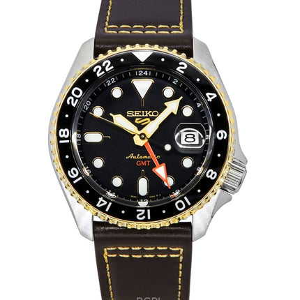 Reloj Seiko 5 Sports SKX GMT automático con correa de cuero y esfera marrón SSK036K1 100M para hombre