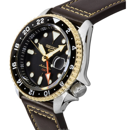Reloj Seiko 5 Sports SKX GMT automático con correa de cuero y esfera marrón SSK036K1 100M para hombre