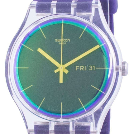 Reloj para hombre Swatch Polapurple, esfera morada, correa de silicona, cuarzo, SUOK712