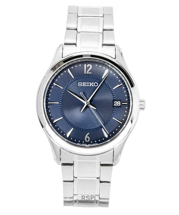 Reloj Seiko Classic de acero inoxidable con esfera azul, cuarzo SUR419P1 100M para hombre