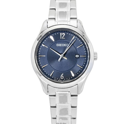 Reloj Seiko Classic de acero inoxidable con esfera azul, cuarzo SUR425P1 100M para mujer