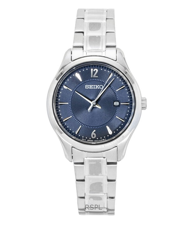 Reloj Seiko Classic de acero inoxidable con esfera azul, cuarzo SUR425P1 100M para mujer