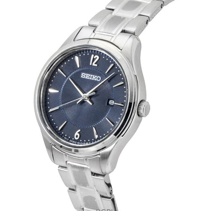 Reloj Seiko Classic de acero inoxidable con esfera azul, cuarzo SUR425P1 100M para mujer