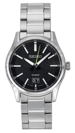 Reloj Seiko analógico de acero inoxidable con esfera negra y cuarzo SUR535P1 100M para hombre
