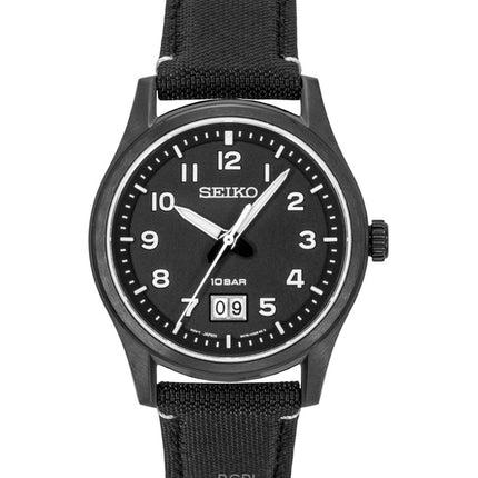 Reloj Seiko Classic para hombre, con correa de nailon, esfera negra, movimiento de cuarzo SUR571P1, resistente al agua hasta 100 m.