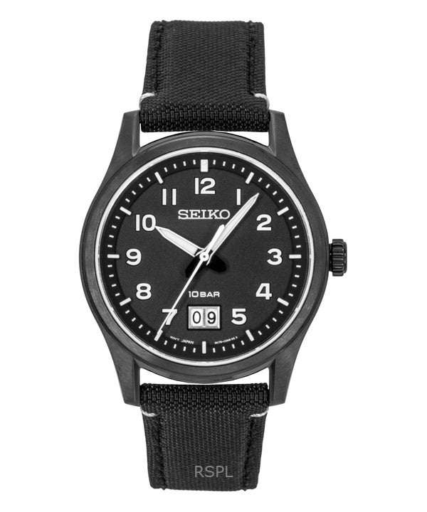 Reloj Seiko Classic para hombre, con correa de nailon, esfera negra, movimiento de cuarzo SUR571P1, resistente al agua hasta 100 m.