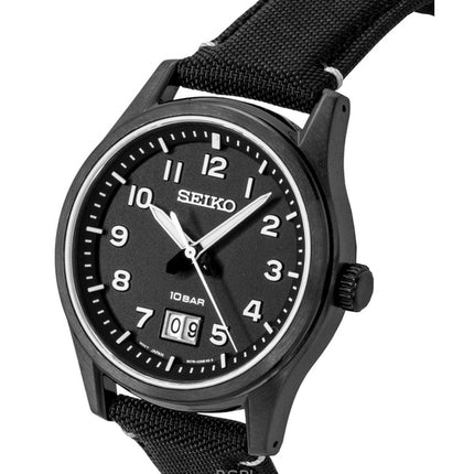 Reloj Seiko Classic para hombre, con correa de nailon, esfera negra, movimiento de cuarzo SUR571P1, resistente al agua hasta 100 m.