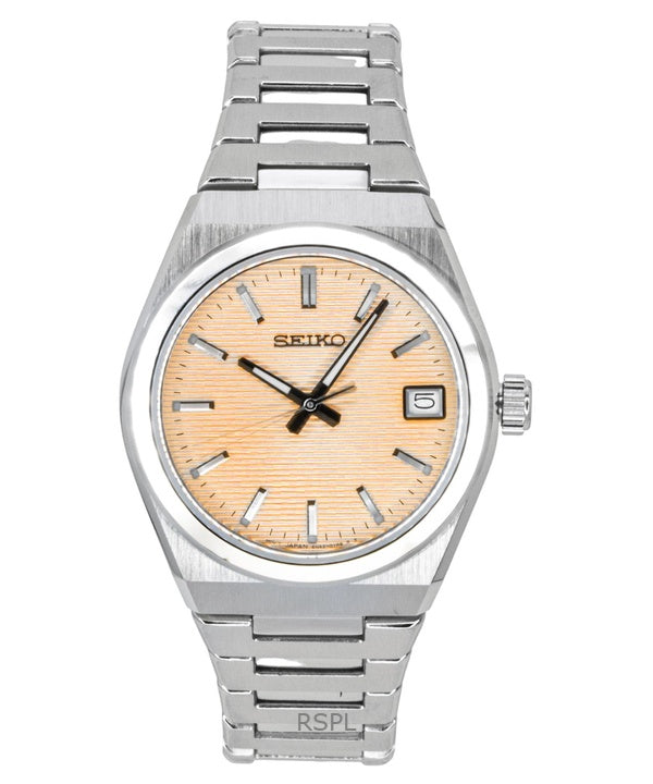 Reloj Seiko Classic de acero inoxidable con esfera color salmón, movimiento de cuarzo SUR577P1, resistente al agua hasta 100 metros para mujer