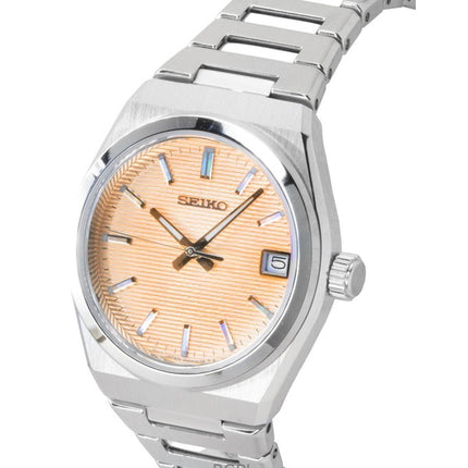 Reloj Seiko Classic de acero inoxidable con esfera color salmón, movimiento de cuarzo SUR577P1, resistente al agua hasta 100 metros para mujer