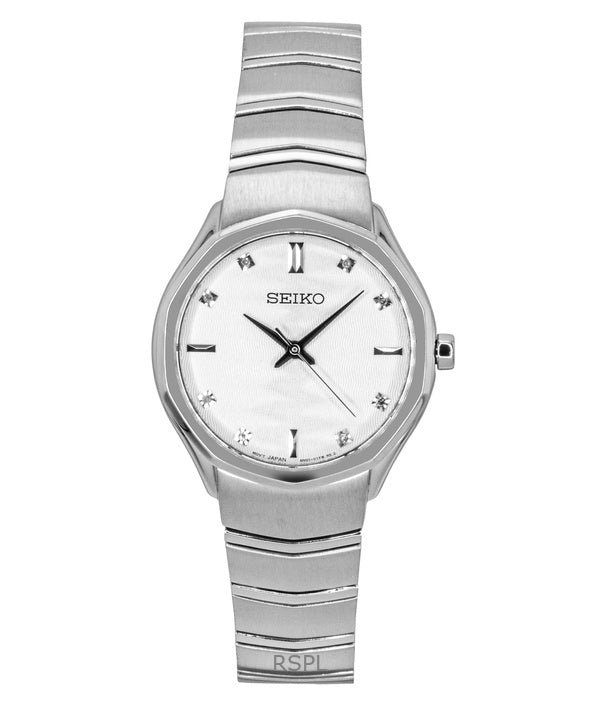 Reloj Seiko Conceptual de acero inoxidable con esfera blanca de cuarzo SUR615P1 para mujer