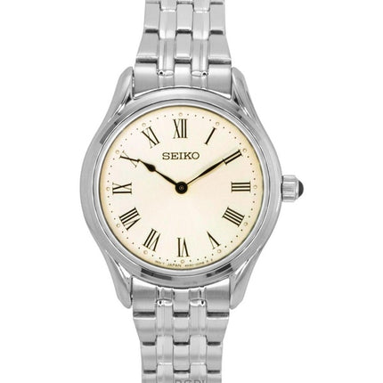 Reloj Seiko SWR069P1 para mujer, de acero inoxidable, esfera color crema y movimiento de cuarzo.
