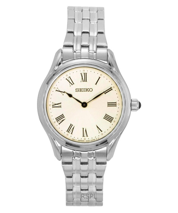 Reloj Seiko SWR069P1 para mujer, de acero inoxidable, esfera color crema y movimiento de cuarzo.