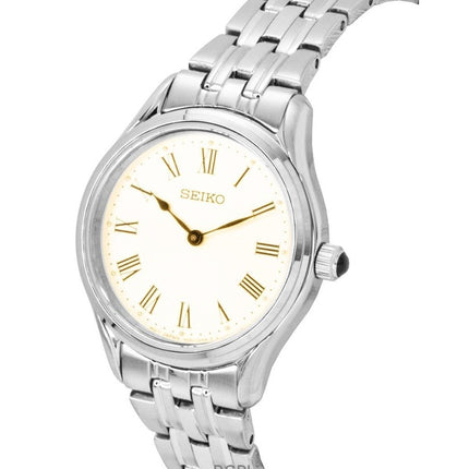 Reloj Seiko SWR069P1 para mujer, de acero inoxidable, esfera color crema y movimiento de cuarzo.