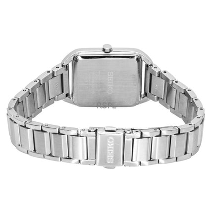 Reloj Seiko Essentials para mujer, modelo SWR075P1, de acero inoxidable, esfera verde y movimiento de cuarzo.