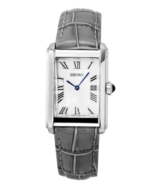 Reloj Seiko Classic de cuarzo con correa de cuero y esfera blanca SWR099P1 para mujer