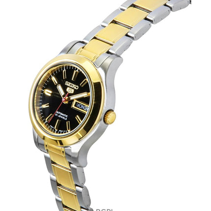 Reloj Seiko 5 automático de acero inoxidable en dos tonos con esfera negra y 21 joyas SYMD94K1 para mujer
