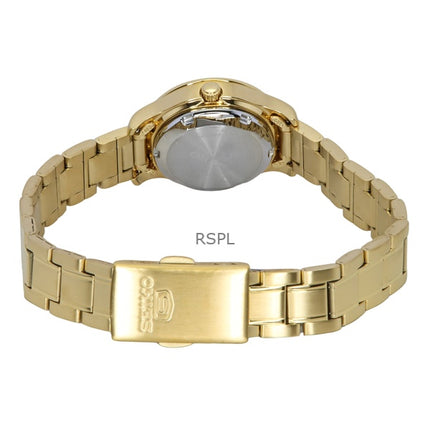Reloj Seiko 5 Classic de acero inoxidable dorado con esfera negra y 21 joyas, automático, SYMD96K1, para mujer