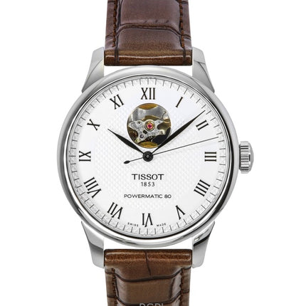 Reloj Tissot Le Locle Powermatic 80 con correa de piel, esfera plateada y corazón abierto, automático, T006.407.16.033.01 para hombre