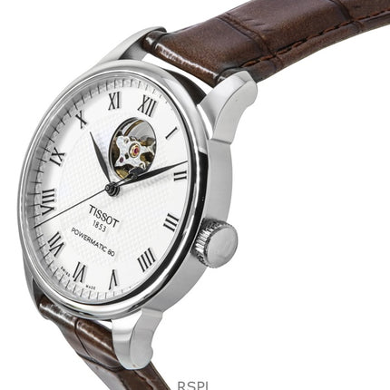 Reloj Tissot Le Locle Powermatic 80 con correa de piel, esfera plateada y corazón abierto, automático, T006.407.16.033.01 para hombre