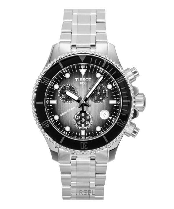 Tissot Seastar 1000 Cronógrafo de acero inoxidable con esfera negra, cuarzo, buceo, T120.217.11.061.00, 300 m, reloj para hombre