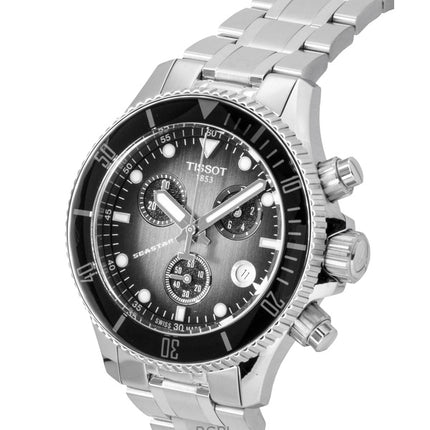 Tissot Seastar 1000 Cronógrafo de acero inoxidable con esfera negra, cuarzo, buceo, T120.217.11.061.00, 300 m, reloj para hombre